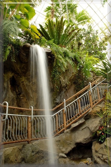 Outdoor Stairway Under A Waterfall
